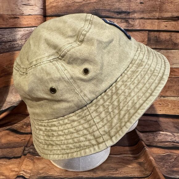 Chincoteague Island Virginia Bucket Hat EST 1908 American Flag Patch Beige Tan - Picture 2 of 8